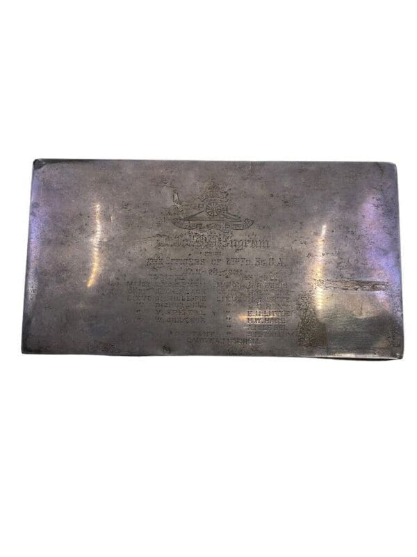 Canadian Sterling Silver Hallmark Cigarette Box Presented 7th Field Brigade CFA